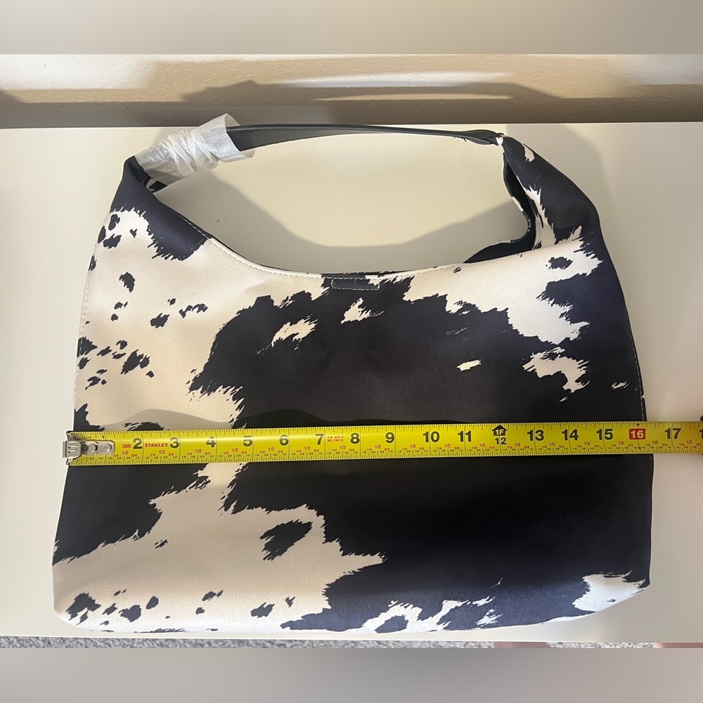 Black and White Cowprint Shoulder Bag - Women's Fashion Tote - Picture 8 of 8